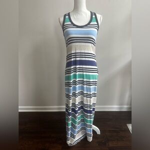 Striped Women’s  Maxi Dress in Blue, White and Green
